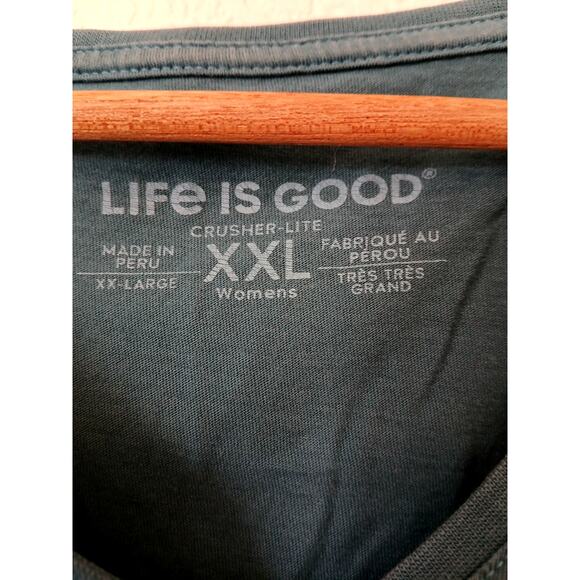 Life is Good Mountain Sunrise Green Crusher Lite V-neck Tee - Picture 3 of 5